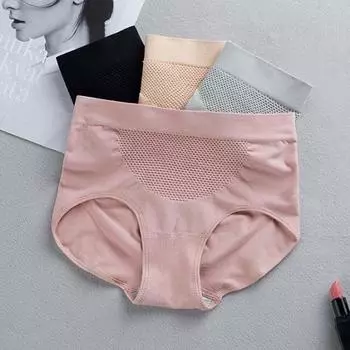 Дышащее бесшовное нижнее белье для женщин, треугольное женское нижнее белье со средней талией серый