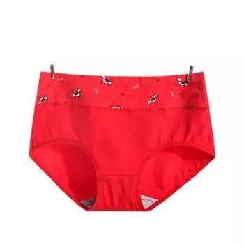 Дышащее нижнее белье с высокой талией и принтом, модное хлопковое нижнее белье, женские красные однотонные трусы