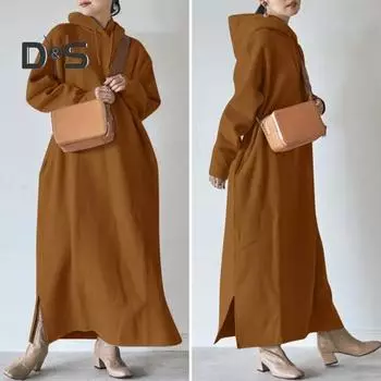 Дышащее платье-пуловер, модное стильное повседневное платье-пуловер с капюшоном, макси-платье больших размеров L королевский синий