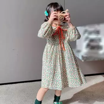 Дышащее платье с цветочным рисунком для маленьких девочек 4-6 лет перед школой 90