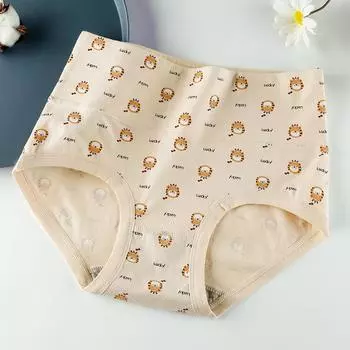 Дышащее женское нижнее белье из хлопка с принтом, высокой талией и обтягивающим животом, женские эластичные и простые трусы L жёлтый