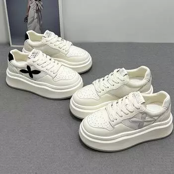 Дышащие белые туфли на толстой подошве, женские летние новые, немного увеличивающие рост, повседневные, универсальные, легкие туфли-маффины 35 белый