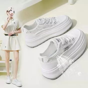 Дышащие белые туфли с низким берцем для женщин, новые летние туфли интернет-знаменитостей с большой головкой, повседневные кроссовки на толстой подошве Zy1805 35