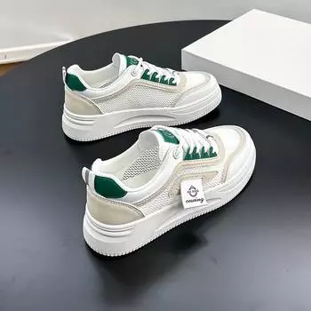 Дышащие белые туфли с низким берцем для женщин, новые летние туфли с большой головкой, повседневные кроссовки на толстой подошве 35