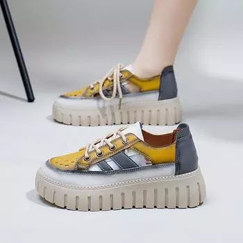 Дышащие белые туфли с низким берцем для женщин, новые летние туфли с большой головкой, повседневные кроссовки на толстой подошве 35 зелёный