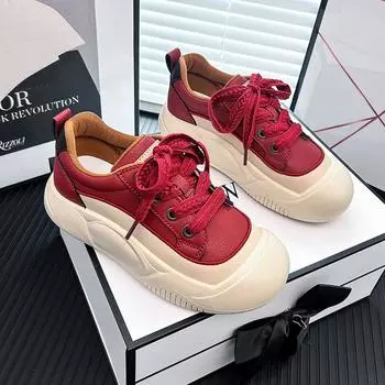 Дышащие белые туфли с низким берцем для женщин, новые весенние туфли интернет-знаменитостей с большой головкой, повседневные кроссовки на толстой подошве Bt395 35