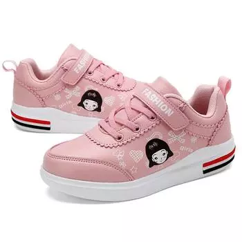 Дышащие детские кроссовки из искусственной кожи на платформе, новинка 2022 года, повседневная детская обувь для малышей, черно-белая обувь для бега для маленьких девочек и мальчиков, спорт 26-38 26 розовый