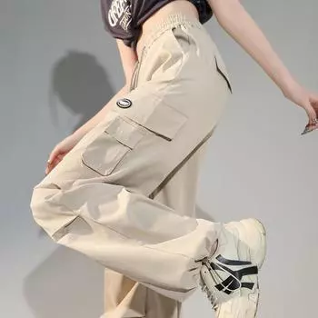 Дышащие и быстросохнущие летние женские рабочие брюки из ледяного шелка с высокой талией и широкими штанинами S чёрный