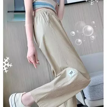 Дышащие и быстросохнущие женские летние прямые брюки больших размеров L чёрный