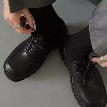 Дышащие и удобные кожаные туфли на толстой подошве, увеличивающие рост для мужчин, одинарные туфли с квадратным носком 38 чёрный