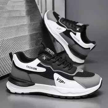 Дышащие классические мужские кроссовки для бега, уличная легкая удобная обувь с сеткой, прогулочная обувь без шнуровки Tenis 39 чёрный