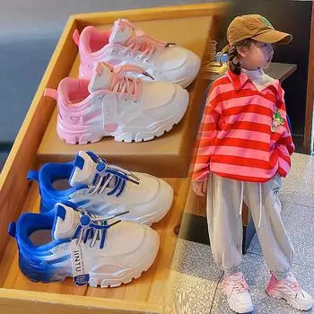 Дышащие кожаные нескользящие кроссовки для девочек 2023 года: Мягкая универсальная обувь для весны и осени 27 розовый