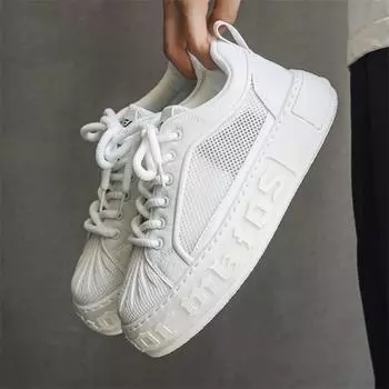 Дышащие кроссовки 2025 года, летняя сетчатая универсальная обувь для отдыха, для студентов, толстая подошва, повышающая упругость, спортивная, популярная, модная, новая мужская обувь 39 белый