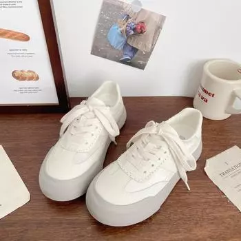 Дышащие кроссовки Dexun женские с круглым носком 2024 года весна и осень новая нишевая корейская версия низкие парусиновые туфли на платформе белые туфли 35 жемчужина белый