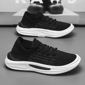Дышащие кроссовки для бега мужские амортизирующие модели популярные летом 2024 года спортивные и досуговые универсальные кроссовки с толстой подошвой увеличивающие рост спортивные 39 чёрный