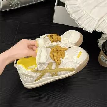 Дышащие кроссовки из сетки на толстой подошве в стиле «Форрест Гамп» женские 2025 лето новые ретро немецкие тренировочные туфли повседневные универсальные спортивные папины кроссовки 35 жёлтый