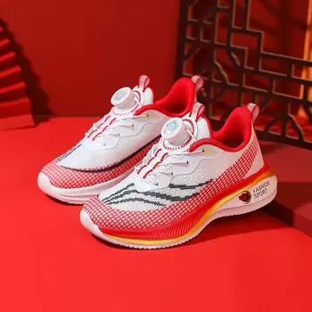 Дышащие кроссовки с карбоновой пластиной, сетчатые, сверхлегкие, детские кроссовки с вращающейся пряжкой для мальчиков, амортизирующие, нескользящие 35