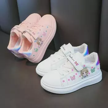 Дышащие кроссовки с мультяшной принцессой для девочек, спортивная обувь с мягкой подошвой для детей среднего и старшего возраста, модный повседневный стиль весны и осени 2024 года. 26 белый