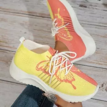 Дышащие кроссовки с принтом бабочки для женщин, легкая противоскользящая женская спортивная обувь, модные теннисные туфли на шнуровке 35