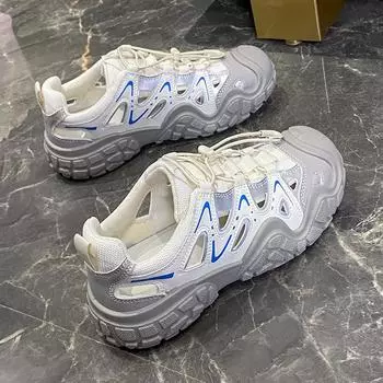 Дышащие кроссовки с сеткой, повседневная женская обувь, модные мягкие удобные туфли на плоской подошве, женская нескользящая прогулочная плетеная обувь 35 серый