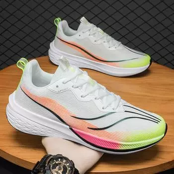 Дышащие легкие кроссовки для бега на осень с мягкой подошвой и амортизацией для мужчин, идеально подходят для гоночных видов спорта 44 зелёный/белый