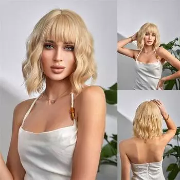 Дышащие легкие вьющиеся волосы, летняя легкая волнистая челка, короткий парик, покрытие для волос, химическое волокно, коричневый, натуральный 35cm