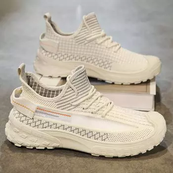 Дышащие летающие тканые туфли с полой сеткой, спортивные кроссовки, модная повседневная обувь, размеры 39-44 39 бежевый