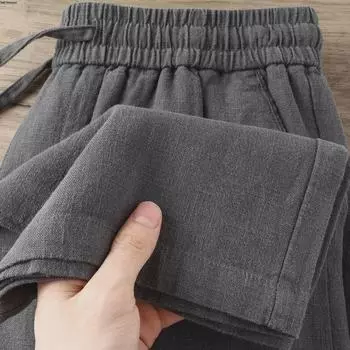 Дышащие летние брюки из хлопка и льна дымчато-серого цвета - унисекс, свободные, прямые, высококачественные повседневные брюки 3XL (151-165 kg)