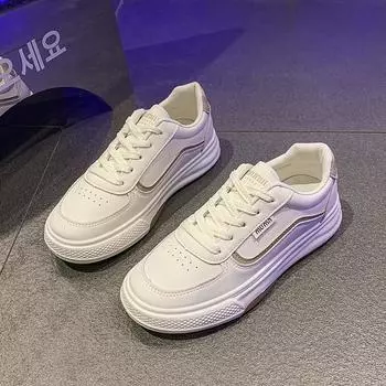 Дышащие маленькие белые туфли для женщин, осень 2024, новая нескользящая повседневная обувь на толстой подошве, женские кроссовки на шнуровке Zapatillas Mujer 35 чёрный