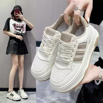 Дышащие маленькие белые туфли, женская летняя новая мода, повседневная спортивная обувь, легкая и удобная обувь на платформе 35 хаки