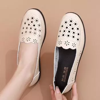 «Дышащие модные туфли на плоской подошве из полой кожи для женщин – мягкая, нескользящая подошва для людей среднего и пожилого возраста» 37 жёлтый