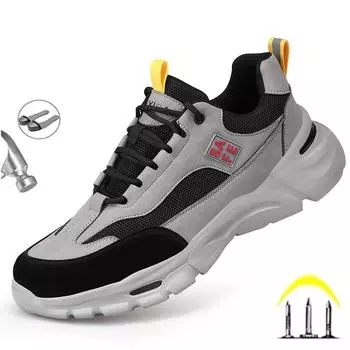 Дышащие мужские ботинки, неразрушимая защитная обувь, обувь со стальным носком, устойчивые к проколам кроссовки, мужская обувь, легкая рабочая обувь 36 серый