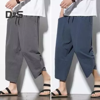 Дышащие мужские летние брюки, однотонные шикарные повседневные мужские летние брюки M темно-синий