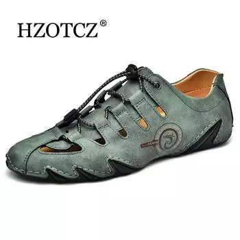 Дышащие мужские мокасины Летняя мужская обувь Кожаные мокасины ручной работы Мужские кроссовки Уличная мужская обувь для вождения 44