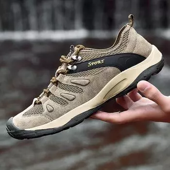Дышащие мужские мягкие походные ботинки, мужские летние сетчатые кроссовки, легкая обувь для ходьбы ручной работы, винтажный стиль, полые уличные туфли 38 чёрный