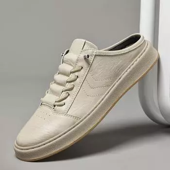 Дышащие мужские полутапочки из натуральной кожи Man Muller Shoes Ультралегкие мужские удобные ленивые туфли Универсальная повседневная обувь ручной работы 37 бежевый