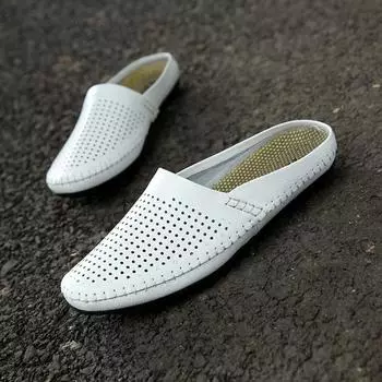 Дышащие мужские полутапочки из натуральной кожи Мужская обувь Muller Летние мужские удобные туфли на плоской подошве Ленивые мокасины Мягкая повседневная обувь ручной работы 38 чёрный