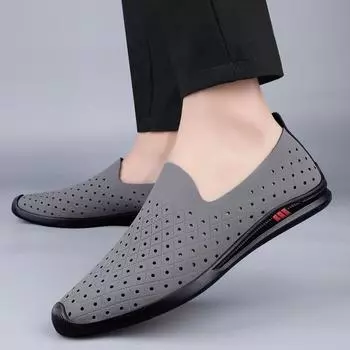 Дышащие мужские туфли для вождения, деловые туфли без застежек на мягкой подошве, мужские мокасины из натуральной кожи с выемками, универсальная повседневная обувь 38 бежевый
