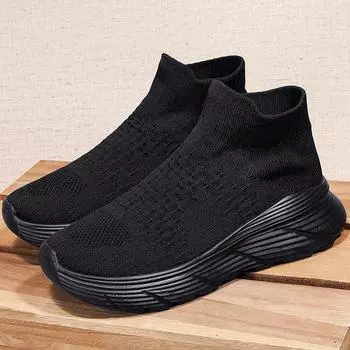 Дышащие мужские/женские кроссовки для бега, эластичные носки для лета, кроссовки для фитнеса на открытом воздухе 36 прохладный черный