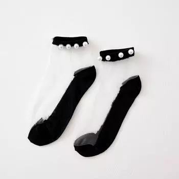 Дышащие невидимые носки Дышащие невидимые женские прозрачные носки ярких цветов с жемчугом Сексуальные шелковые чулки Прозрачные стильные носки Простые 10cm чёрный