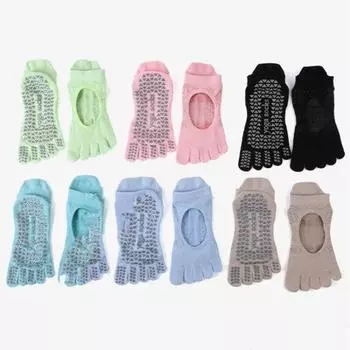 Дышащие носки для йоги с открытой спиной, нескользящие силиконовые спортивные носки для танцев с пятью пальцами, профессиональные однотонные хлопковые носки для пилатеса