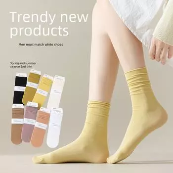 «Дышащие носки средней длины JK Style — тонкие, однотонные, впитывающие пот, для весны и лета» белый