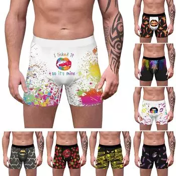 Дышащие облегающие мужские трусы с цифровой печатью, удобные боксеры, дышащие мягкие трусы M чёрный