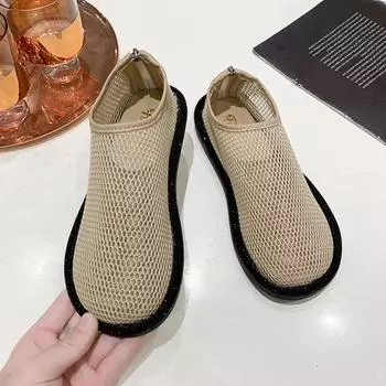 Дышащие одинарные женские туфли с круглым носком и плоской подошвой на низком каблуке 35 хаки