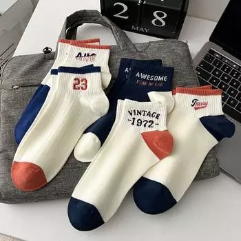 Дышащие освежающие носки с вышивкой, носки в корейском стиле, носки с буквами и цифрами, мужские хлопковые чулочно-носочные изделия C