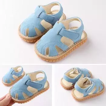 Дышащие противоскользящие детские сандалии для мальчиков и девочек, обувь на плоской подошве для малышей 18 синий