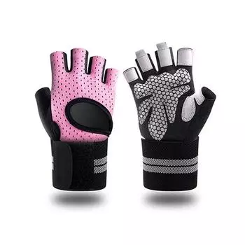 Дышащие противоскользящие перчатки для фитнеса, силиконовые перчатки для спортзала на ладонях с полой спиной, тяжелая атлетика, тренировки, гантели, бодибилдинг L розовый