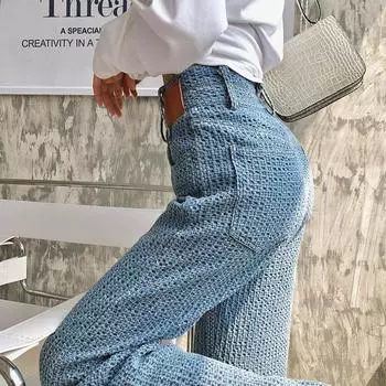 Дышащие прямые джинсы, женские осенние тонкие повседневные тканые брюки с высокой талией, широкие брюки с широкими штанинами