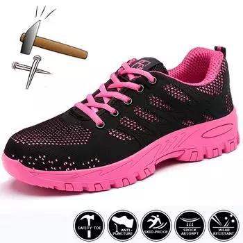 Дышащие рабочие кроссовки, женская защитная обувь, мужская легкая небьющаяся рабочая обувь, женские защитные туфли со стальным носком, женские 35 розовый