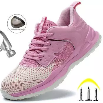 Дышащие рабочие кроссовки женские и мужские защитные туфли легкие противоударные розовые рабочие туфли женские защитные туфли со стальным носком женские 35